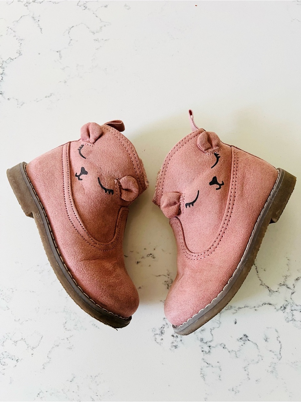 H&M Pink Suede Cat Face Ankle Boots Size 7.5 Toddler